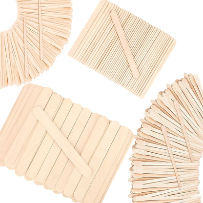 SNWbamood 500er-Pack Assortierte Holz-Wachsstäbchen zur Haarentfernung – 4 Größen für Körper, Beine, Gesicht – Popsicle-Sticks für Wachsauftrag, Spatel oder Bastelarbeiten