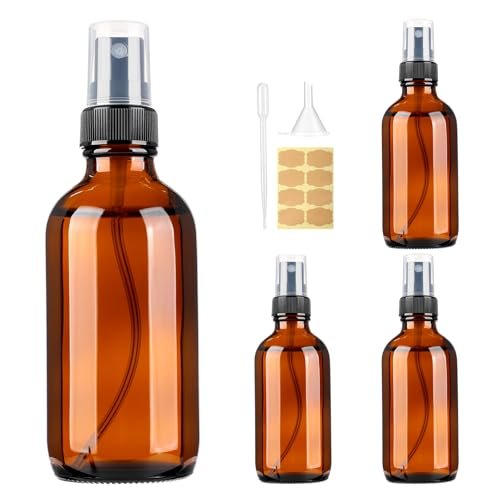 Vitreaux 4er-Set Amber Glas Sprühflaschen 118ml Feinsprühzerstäuber, Leere kleine Sprühflasche für Öl, Parfüm, Körpersprays, Reisegröße