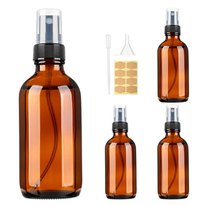 Vitreaux 4er-Set Amber Glas Sprühflaschen 118ml Feinsprühzerstäuber, Leere kleine Sprühflasche für Öl, Parfüm, Körpersprays, Reisegröße