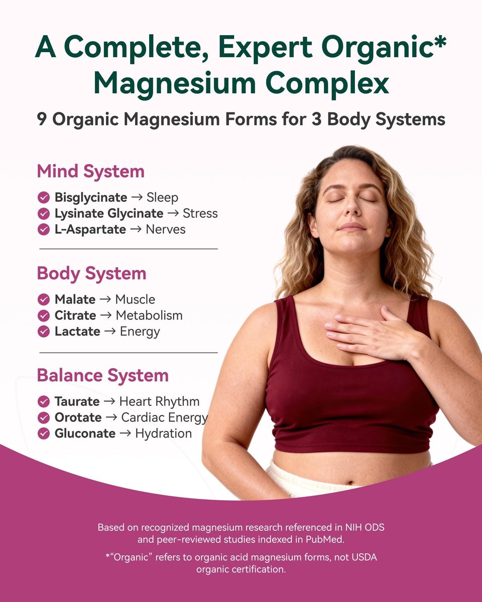9-in-1 Magnesium Komplex, 300mg Magnesium aus 9 organischen Formen, Glycinat, Citrat, Malat, Hohe Absorption für Schlaf & Entspannung, Energie & Muskelunterstützung, 90 Kapseln