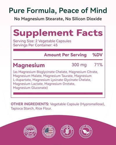 9-in-1 Magnesium Komplex, 300mg Magnesium aus 9 organischen Formen, Glycinat, Citrat, Malat, Hohe Absorption für Schlaf & Entspannung, Energie & Muskelunterstützung, 90 Kapseln