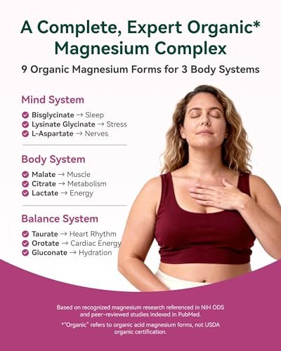 9-in-1 Magnesium Komplex, 300mg Magnesium aus 9 organischen Formen, Glycinat, Citrat, Malat, Hohe Absorption für Schlaf & Entspannung, Energie & Muskelunterstützung, 90 Kapseln