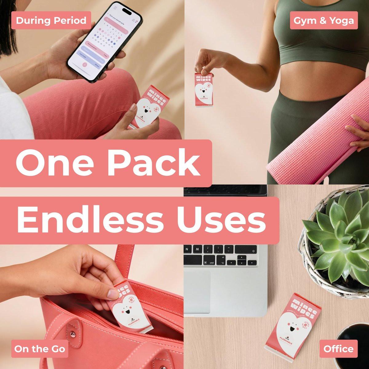 Impossibly Compact Travel Feminine Wipes - 99% Wasser und Aloe - pH-ausgeglichen, periodenfreundlich & ultraweich - Reiseutensilien für Frauen & Teenager - unparfümiert - 8er-Pack insgesamt 48 Tücher