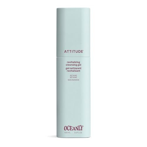 ATTITUDE Revitalisierendes Reinigungsgel, sanfte Gesichtsreinigung mit Betain und Niacinamid für strahlende, gesund aussehende Haut, EWG-zertifiziert, vegan, unparfümiert, 100 ml
