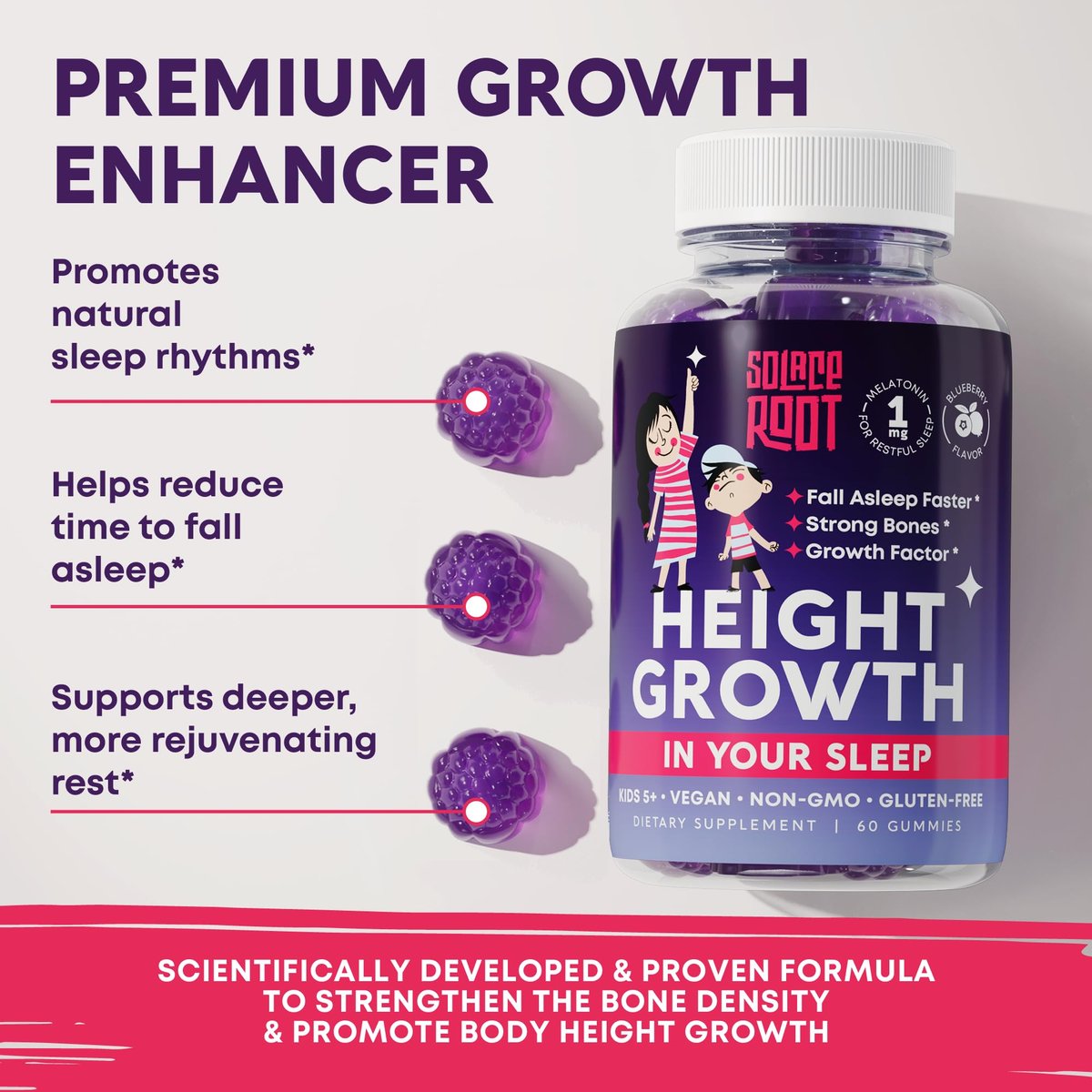 Height Growth Gummies mit Melatonin für Kinder & Teenager – Ashwagandha für Kinder – Melatonina Para Niños – Höhenwachstumsergänzung – Teenager-Jungen-Vitamine – Größer werden Ergänzung – Melatonin-Gummis für Kinder