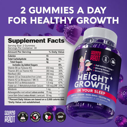 Height Growth Gummies mit Melatonin für Kinder & Teenager – Ashwagandha für Kinder – Melatonina Para Niños – Höhenwachstumsergänzung – Teenager-Jungen-Vitamine – Größer werden Ergänzung – Melatonin-Gummis für Kinder