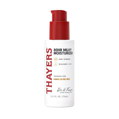 THAYERS 80HR Gesichtsfeuchtigkeitscreme mit Hyaluronsäure und Schneepilz, leichte Feuchtigkeitspflege für normale bis trockene Haut, parfümfrei, 2,5 Oz