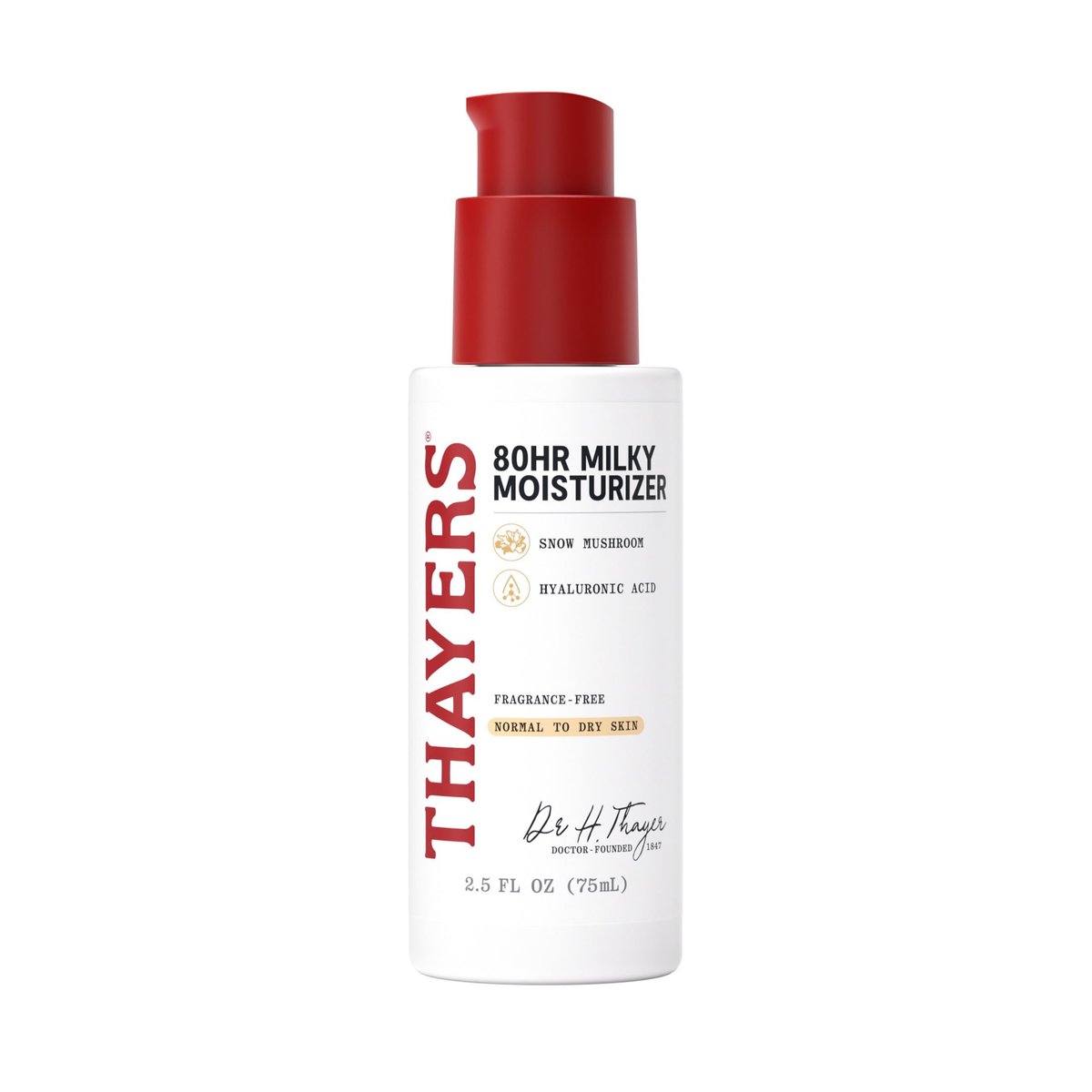 THAYERS 80HR Gesichtsfeuchtigkeitscreme mit Hyaluronsäure und Schneepilz, leichte Feuchtigkeitspflege für normale bis trockene Haut, parfümfrei, 2,5 Oz