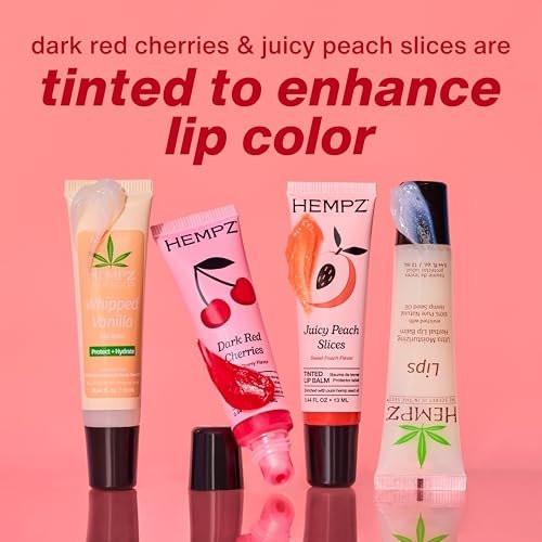 Hempz Lippenbalsam Geschenkset – 4er-Pack mit Juicy Peach, Dark Red Cherries, Original und Whipped Vanilla