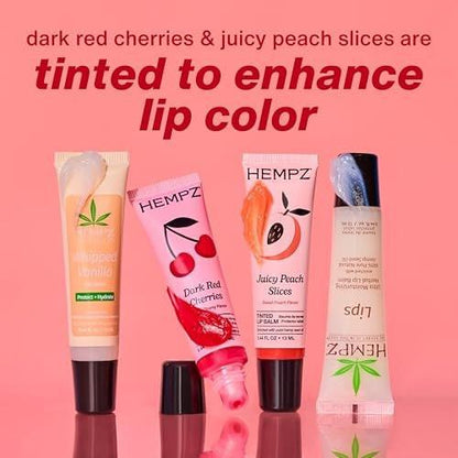 Hempz Lippenbalsam Geschenkset – 4er-Pack mit Juicy Peach, Dark Red Cherries, Original und Whipped Vanilla
