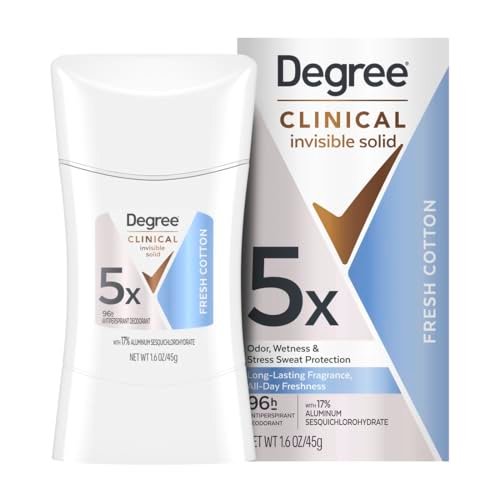 Degree Clinical Strength Antiperspirant Deodorant 96-Stunden-Schweiß- und Geruchsschutz, Fresh Cotton, unsichtbarer Feststoff, 5x Schweißtypen, 1,6 oz