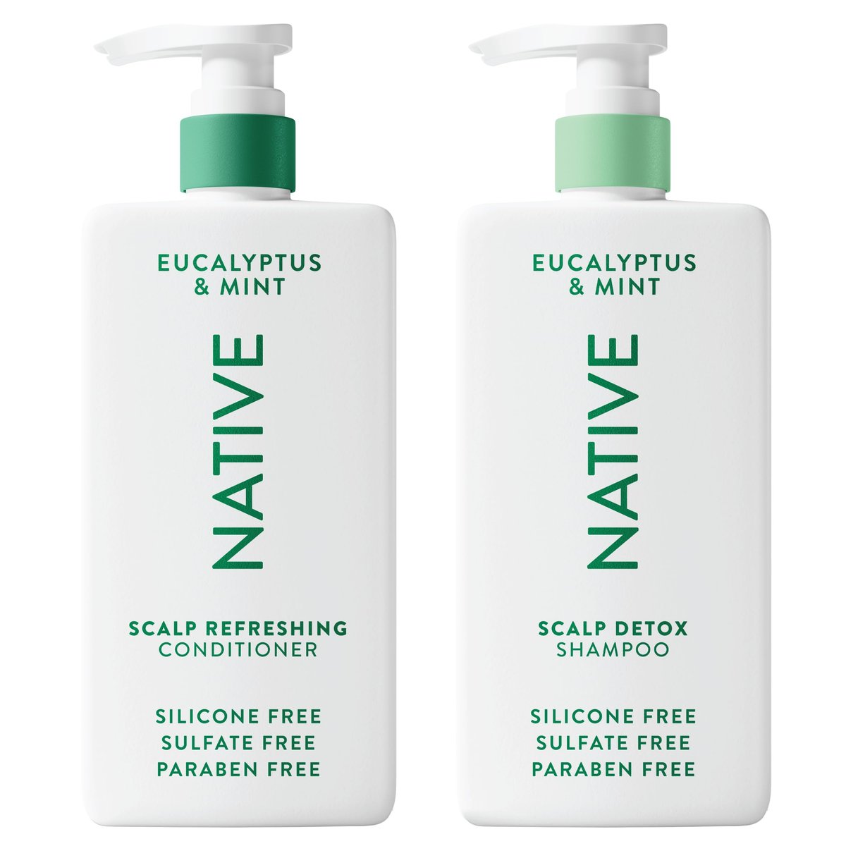 Native Scalp Detox Shampoo und Conditioner Set, Eukalyptus & Minze, natürlich gewonnene Inhaltsstoffe – für alle Haartypen, coloriertes & behandeltes Haar, feines bis trockenes & geschädigtes Haar, sulfat- & farbstofffrei – 2er-Pack