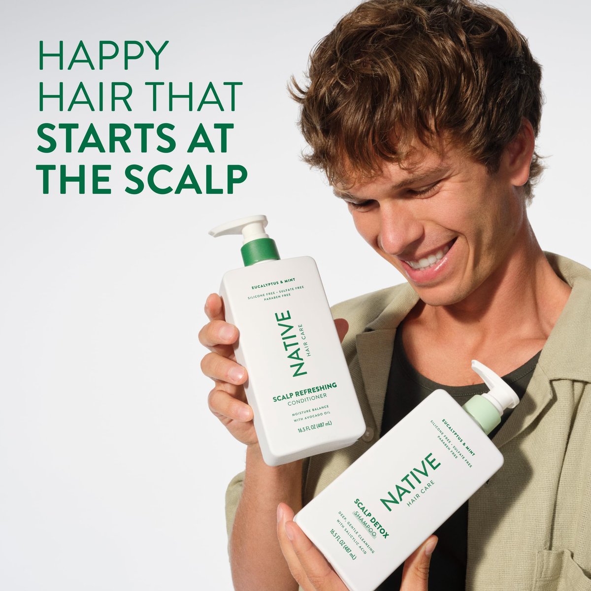 Native Scalp Detox Shampoo und Conditioner Set, Eukalyptus & Minze, natürlich gewonnene Inhaltsstoffe – für alle Haartypen, coloriertes & behandeltes Haar, feines bis trockenes & geschädigtes Haar, sulfat- & farbstofffrei – 2er-Pack