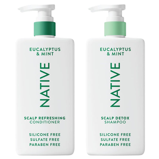Native Scalp Detox Shampoo und Conditioner Set, Eukalyptus & Minze, natürlich gewonnene Inhaltsstoffe – für alle Haartypen, coloriertes & behandeltes Haar, feines bis trockenes & geschädigtes Haar, sulfat- & farbstofffrei – 2er-Pack