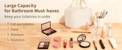Lovqiao Kosmetiktasche, große Kapazität, wasserdichte Reise-Make-up-Tasche mit Pinselhalter, mehreren Fächern und Tragegriff, Beige