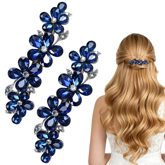 2 Stück blaue Haarklammern für Frauen, Strass-Clips mit Premium-Kristall, Schmuckaccessoires für Frauen mit dünnem und dickem Haar, sicherer Halt für verschiedene Frisuren
