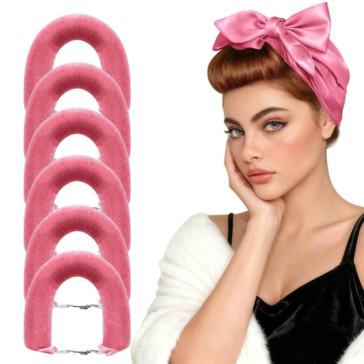 Togayu Heatless Curls Overnight Set - 6-teilige Samt-Haarrollen zum Schlafen, schonende Flexi-Stäbe für mühelose Locken und Wellen für Frauen (Pink)