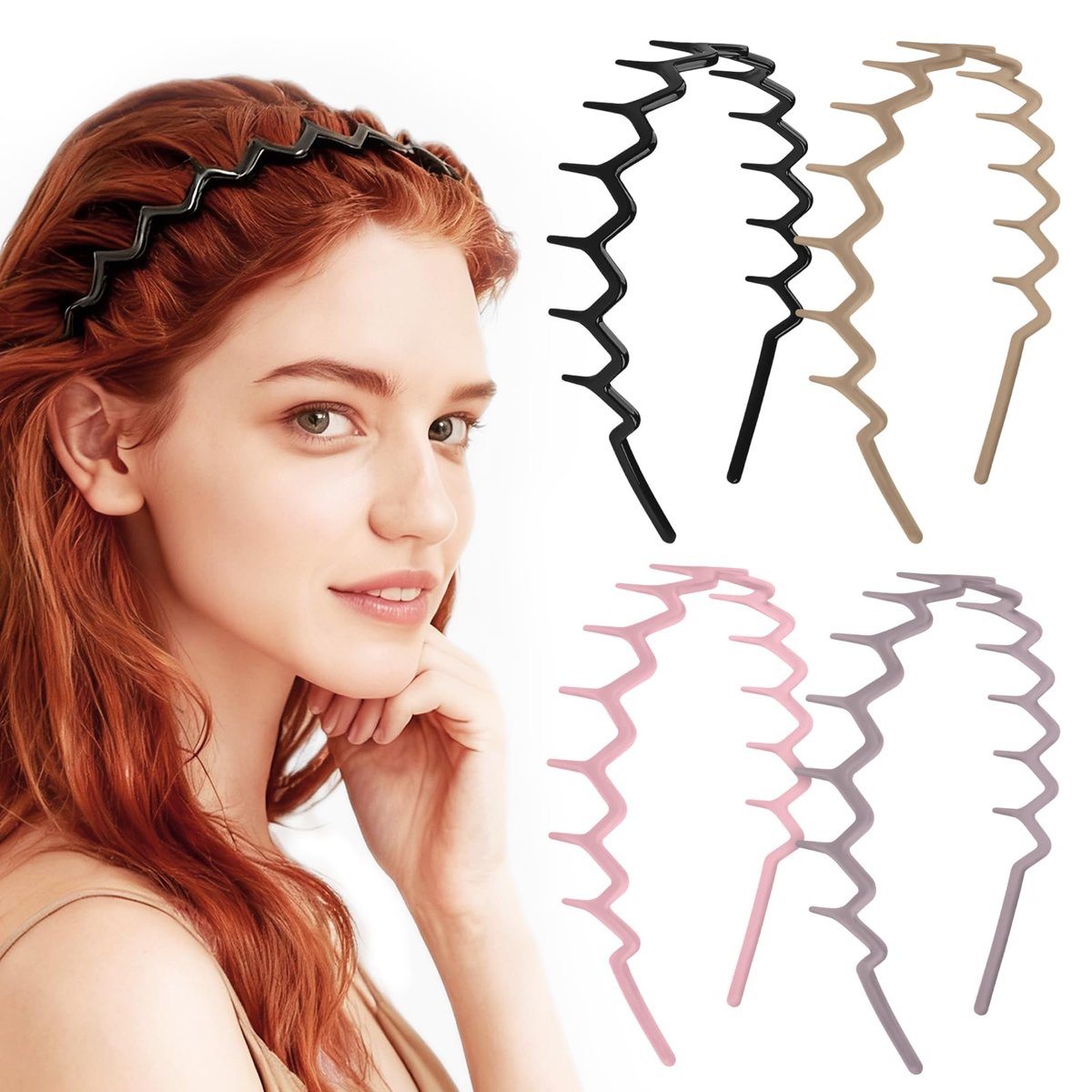 MIVZO Zickzack-Stirnbänder - 4 Stück rutschfeste Kamm-Stirnbänder mit Zähnen für Damen, klassisches wellenförmiges Krallen-Stirnband für Herren und Damen, modische Haaraccessoires