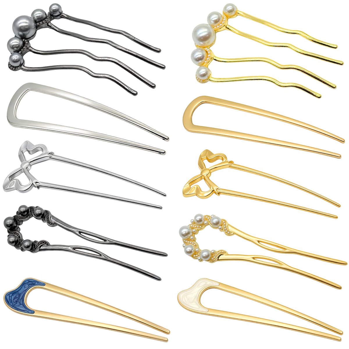 Zesucal 10 Stück Französische Haarnadeln für Damen, Dekorative French Twist Haarnadeln U-förmige Metallhaarnadeln, Dutt- und Hochsteckfrisur-Haarnadeln, Perlenhaargabel, Haaraccessoires