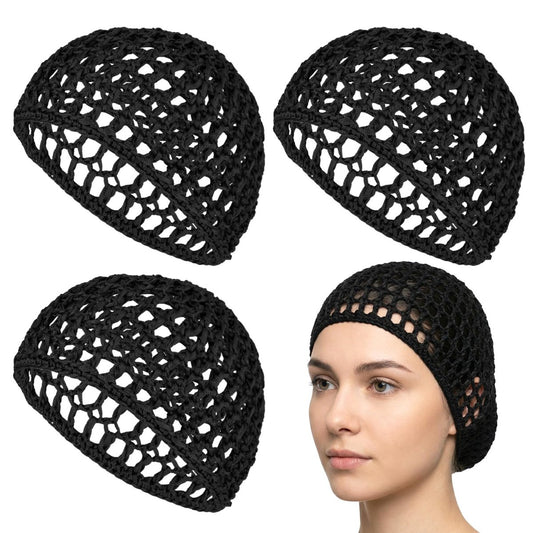 4er-Pack Haarnetze zum Schlafen – Crochet-Mesh-Schutzkappen für Seidenglätte, verstellbare Netzkappen für geflochtenes Haar, wiederverwendbare Hauben für Frauen mit lockigem, glattem Haar & Perückenschutz, Schwarz