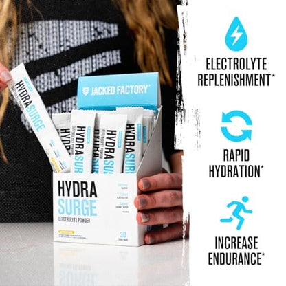 Jacked Factory Hydrasurge Elektrolyt-Pulver-Päckchen – Zuckerfrei & natürlich gesüßt – Keto & vegan freundlich, löst sich leicht auf – 30 Stick-Packs, Limonade