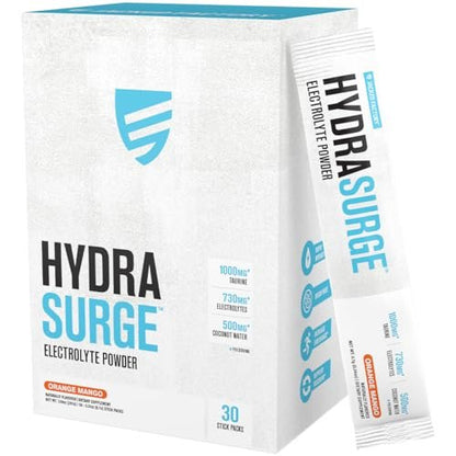 Jacked Factory Hydrasurge Electrolyte Pulver-Päckchen – Zuckerfrei & natürlich gesüßt – Keto & vegan freundlich, löst sich leicht auf – 30 Stick-Packs, Orange Mango