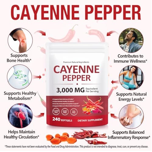 Premium Cayenne Pfeffer Kapseln mit Kurkuma Curcumin & Rote Bete Extrakt | Unterstützt Herz-Kreislauf-Gesundheit, Durchblutung | Hochwirksames Capsaicin-Präparat, leicht zu schluckende Softgels (240 Stück)
