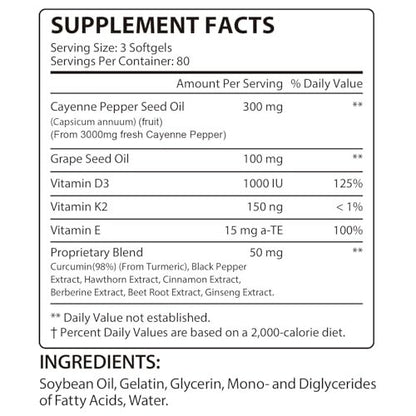 Premium Cayenne Pfeffer Kapseln mit Kurkuma Curcumin & Rote Bete Extrakt | Unterstützt Herz-Kreislauf-Gesundheit, Durchblutung | Hochwirksames Capsaicin-Präparat, leicht zu schluckende Softgels (240 Stück)