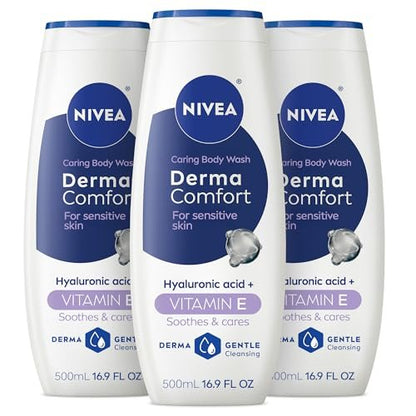 NIVEA Derma Comfort Pflegende Körperwäsche für empfindliche Haut mit Hyaluronsäure, 3er-Pack (3 x 500 ml)