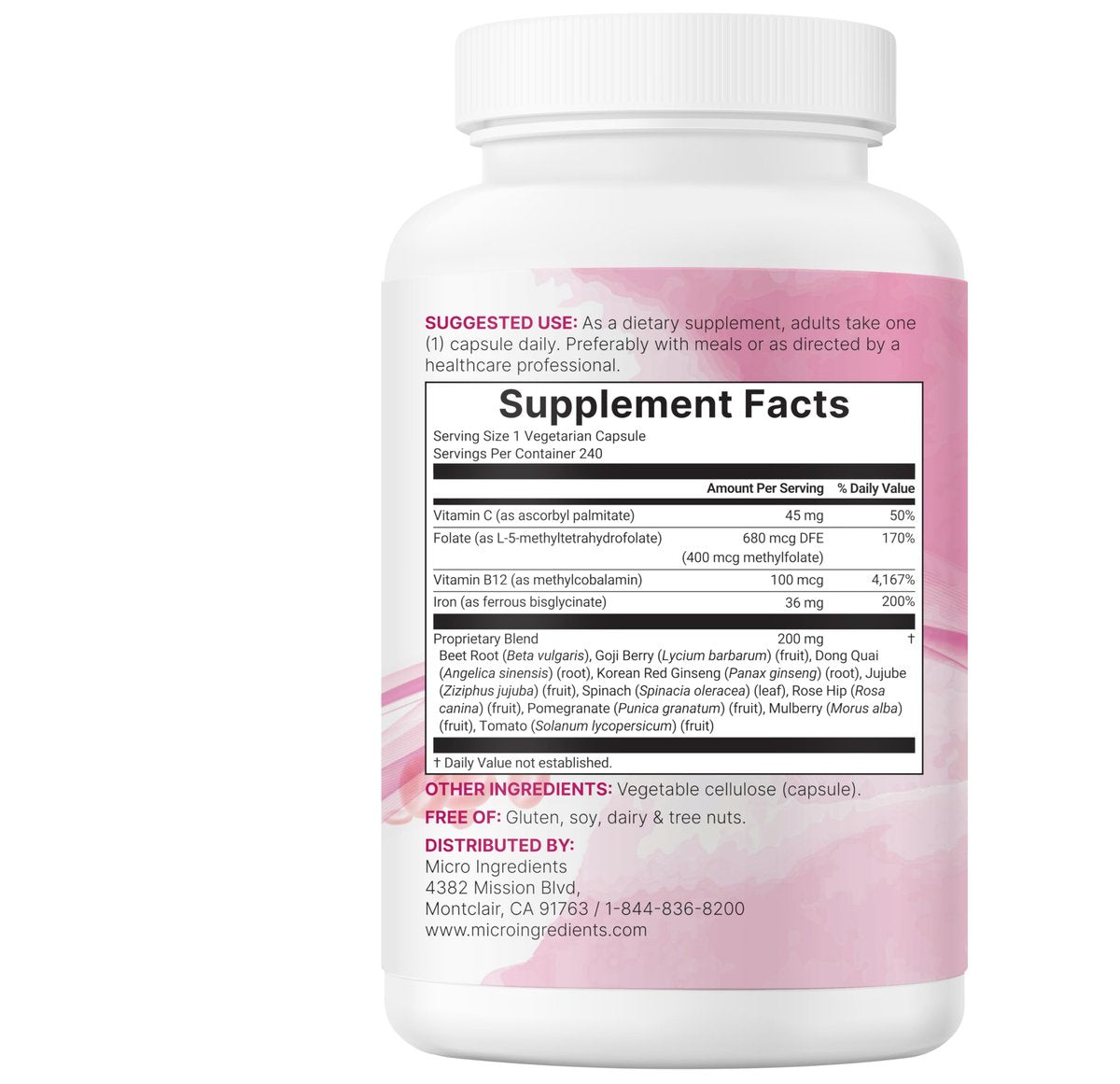Micro Ingredients Blood+ Advanced Eisenpräparat, 240 vegane Kapseln | 14-in-1 Eisenbisglycinat mit Folat, Vitaminen B, C | Chelat-Eisenkomplex mit pflanzlicher Mischung | Non-GMO