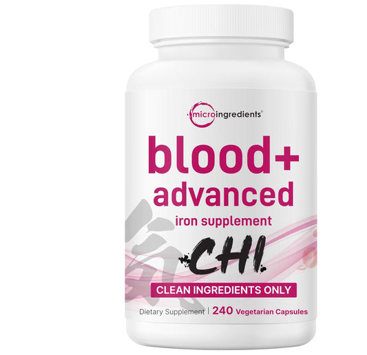 Micro Ingredients Blood+ Advanced Eisenpräparat, 240 vegane Kapseln | 14-in-1 Eisenbisglycinat mit Folat, Vitaminen B, C | Chelat-Eisenkomplex mit pflanzlicher Mischung | Non-GMO