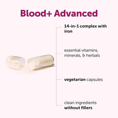 Micro Ingredients Blood+ Advanced Eisenpräparat, 240 vegane Kapseln | 14-in-1 Eisenbisglycinat mit Folat, Vitaminen B, C | Chelat-Eisenkomplex mit pflanzlicher Mischung | Non-GMO