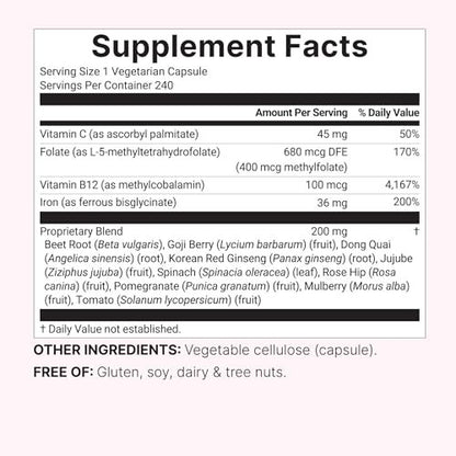 Micro Ingredients Blood+ Advanced Eisenpräparat, 240 vegane Kapseln | 14-in-1 Eisenbisglycinat mit Folat, Vitaminen B, C | Chelat-Eisenkomplex mit pflanzlicher Mischung | Non-GMO