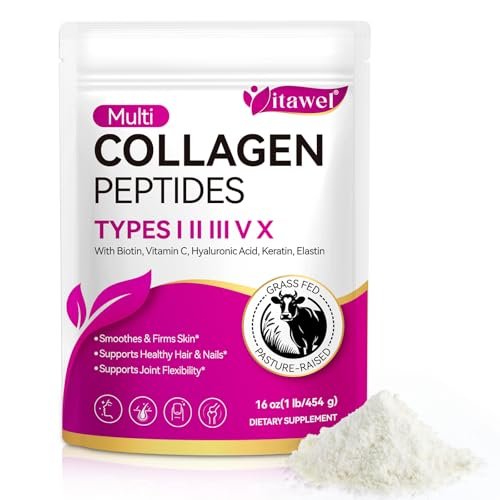 Multi-Kollagen-Peptid-Pulver – Typen I, II, III, V, X – Grasgefüttert, Weidehaltung – Unterstützt Haut, Haare, Nägel & Gelenke – Geschmacksneutral, hydrolysiert, leicht mischbar – Ohne Gentechnik, glutenfrei, laktosefrei