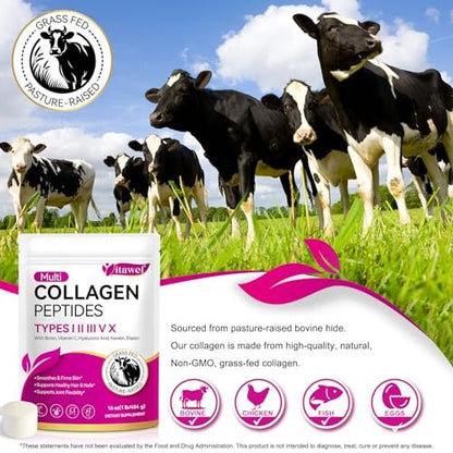 AEBEFBAW Multi-Kollagen-Peptid-Pulver | Typen I, II, III, V, X | 16 oz (41 Portionen) Hydrolysierte Kollagenpeptide | Unterstützt gesunde Haut, Gelenke, Haare und Nägel | Ungesüßt und löst sich leicht auf