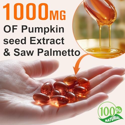 Mcukv Kürbiskernöl mit Sägepalme, 1000 mg pro Portion, kaltgepresstes Kürbiskernöl Kapseln für Haare, Kopfhaut, Harnwege & Prostata Unterstützung, reines natives mit essentiellen Fettsäuren, Non-GMO, 300 Stück
