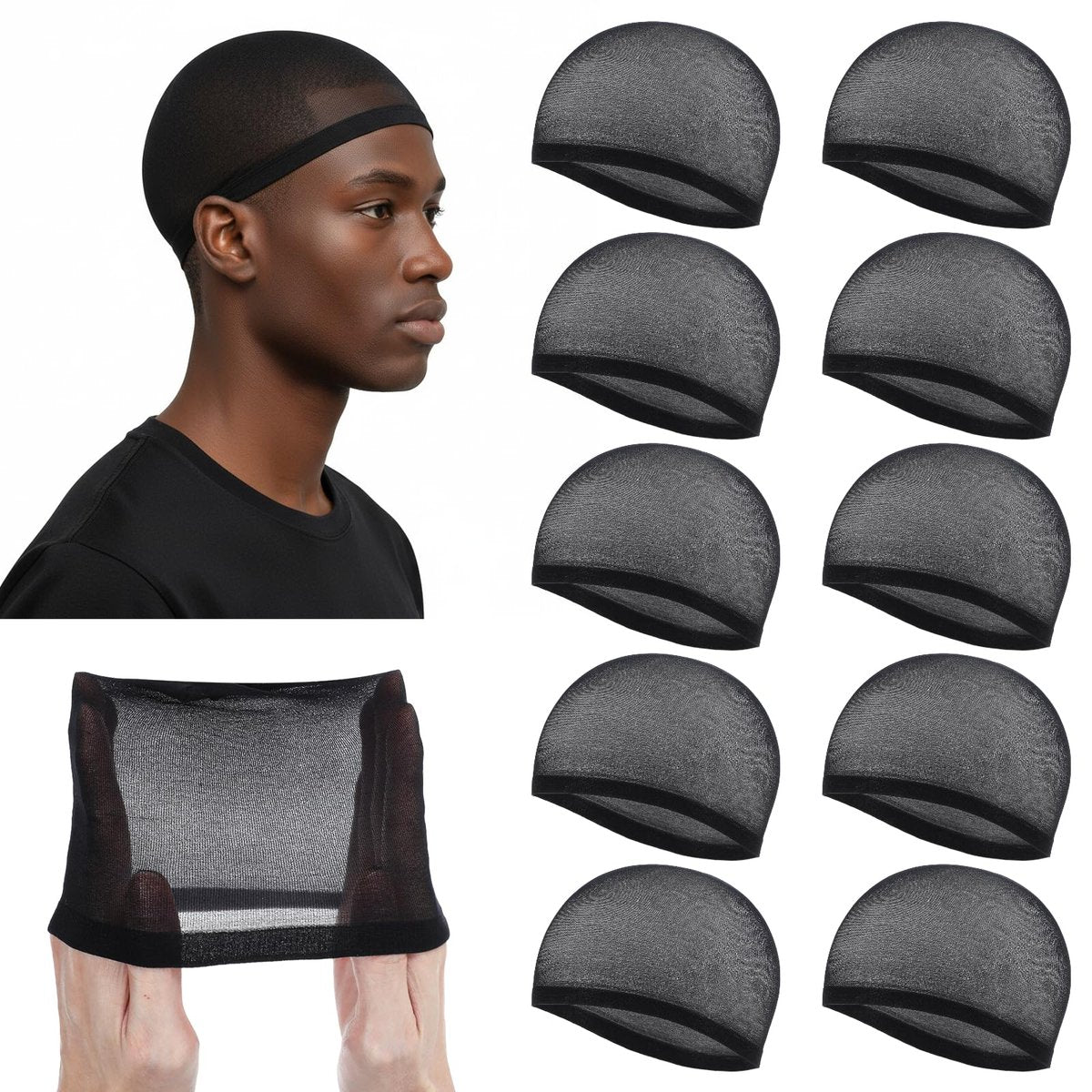 10 Sturmhauben Wellenhauben für Männer, Dehnbare Perückenhaube für Frauen, Leichtes Beanie für schnelle Wellen, Haarnetz für Männer & Frauen, Bequeme Passform, Schwarz