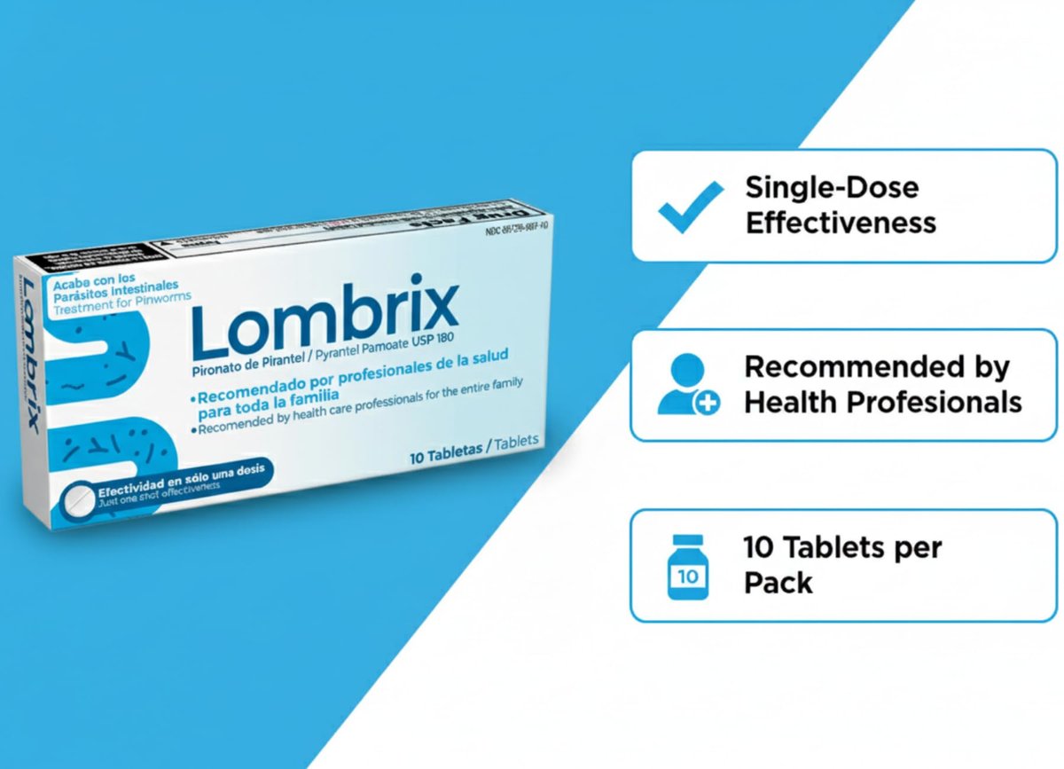 Lombrix Wurmmittel Pyrantelpamoat 180 mg Tabletten, Darmflora-Unterstützung für Erwachsene und die ganze Familie, einmalige Anwendung, nicht verschreibungspflichtig, 10 Tabletten