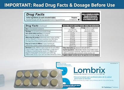 Lombrix Wurmmittel Pyrantelpamoat 180 mg Tabletten, Darmflora-Unterstützung für Erwachsene und die ganze Familie, einmalige Anwendung, nicht verschreibungspflichtig, 10 Tabletten