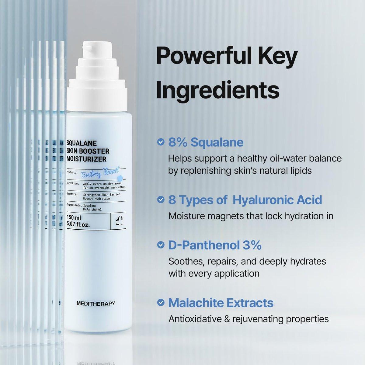 MEDITHERAPY Squalane Skin Booster Feuchtigkeitscreme – 8% Squalan + Panthenol + Hyaluronsäure | Hydratisierende Gesichtscreme für trockene empfindliche Haut | Leichte nicht fettende Barriere-Unterstützung 150 ml