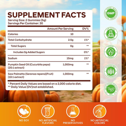 Kürbiskernöl Gummis mit Sägepalmenextrakt – 1000 mg pro Portion für Haarwachstum & Hautgesundheit – Vegan, Himbeergeschmack, 60 Stück
