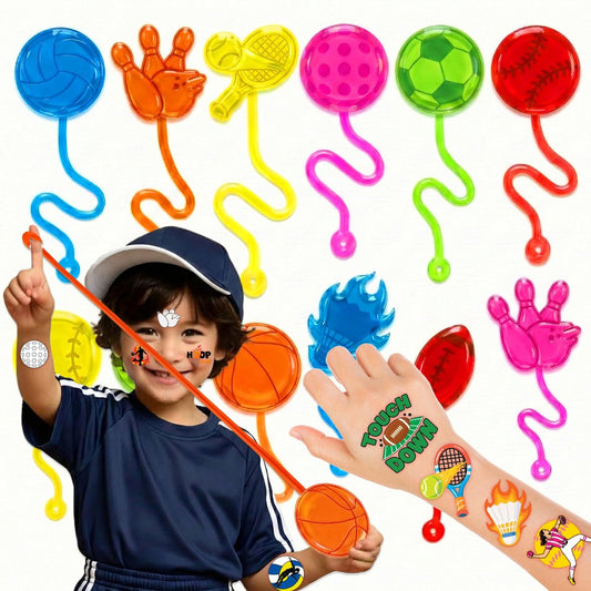 91STICKYHAND 48 Stück Sportball Party-Geschenke – 24 temporäre Tattoos & 24 Klebehände – Perfekte Geburtstagsparty-Zubehör, Goodie Bag Füller, Schatzbox-Spielzeug, Klassenpreise und Schülergeschenke