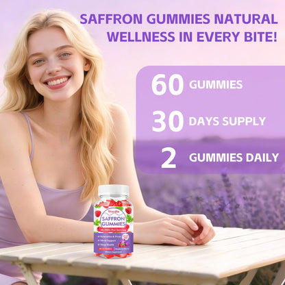 Wordln Safran-Gummis für Erwachsene & Kinder – 88,5 mg Safranextrakt, Ashwagandha, L-Theanin für Entspannung, Konzentration und Stimmungsunterstützung, 60 Gummis (1 Packung)