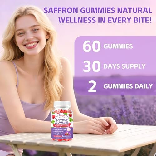 Wordln Safran-Gummis für Erwachsene & Kinder – 88,5 mg Safranextrakt, Ashwagandha, L-Theanin für Entspannung, Konzentration und Stimmungsunterstützung, 60 Gummis (1 Packung)