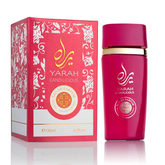 SAADAH Yarah Candilicious Eau de Parfum für Frauen 120 ml – Fruchtig-blumiger Gourmand-Duft mit süßer Erdbeere, Vanille, Baumwollzucker, Gardenie, Amber und Moschus – langanhaltendes Luxusparfüm