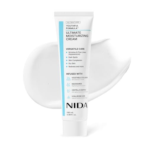 NIDA Youthful Formula™ Ultimate Moisturizing Cream | Centella Asiatica, Niacinamid, Hyaluronsäure, Kollagen | Falten, feine Linien, dunkle Flecken, trockene Haut, Rötungen | 3,38 fl. oz., 100 ml (Neue Formel)