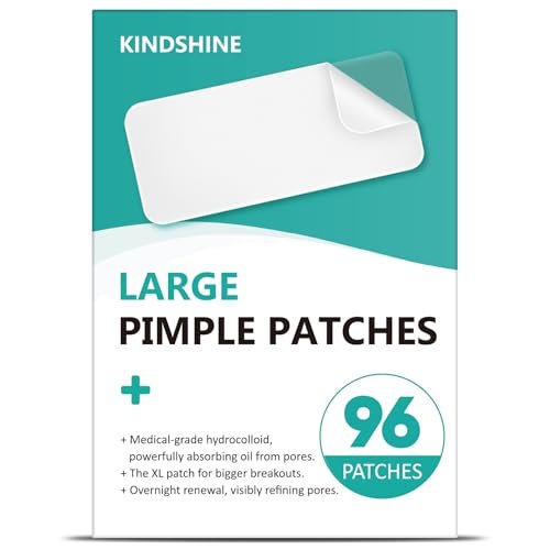 kindshine 96 Stück XL Pickel-Pflaster, Hydrokolloid-Akne-Pflaster für Gesicht & Körper, Vegan & Tierversuchsfrei, Unsichtbare Abdeckungen für Kinn, Rücken, Stirn