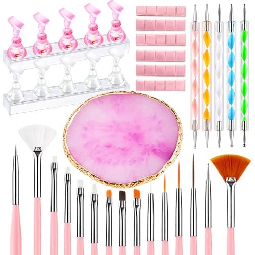 24-teiliges Nagelkunst-Set mit Nagelständern, Pinseln, Paletten und Dotting-Werkzeugen – DIY Nageldesign für Anfänger und Profis