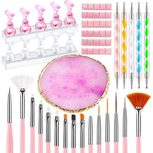 24-teiliges Nagelkunst-Set mit Nagelständern, Pinseln, Paletten und Dotting-Werkzeugen – DIY Nageldesign für Anfänger und Profis