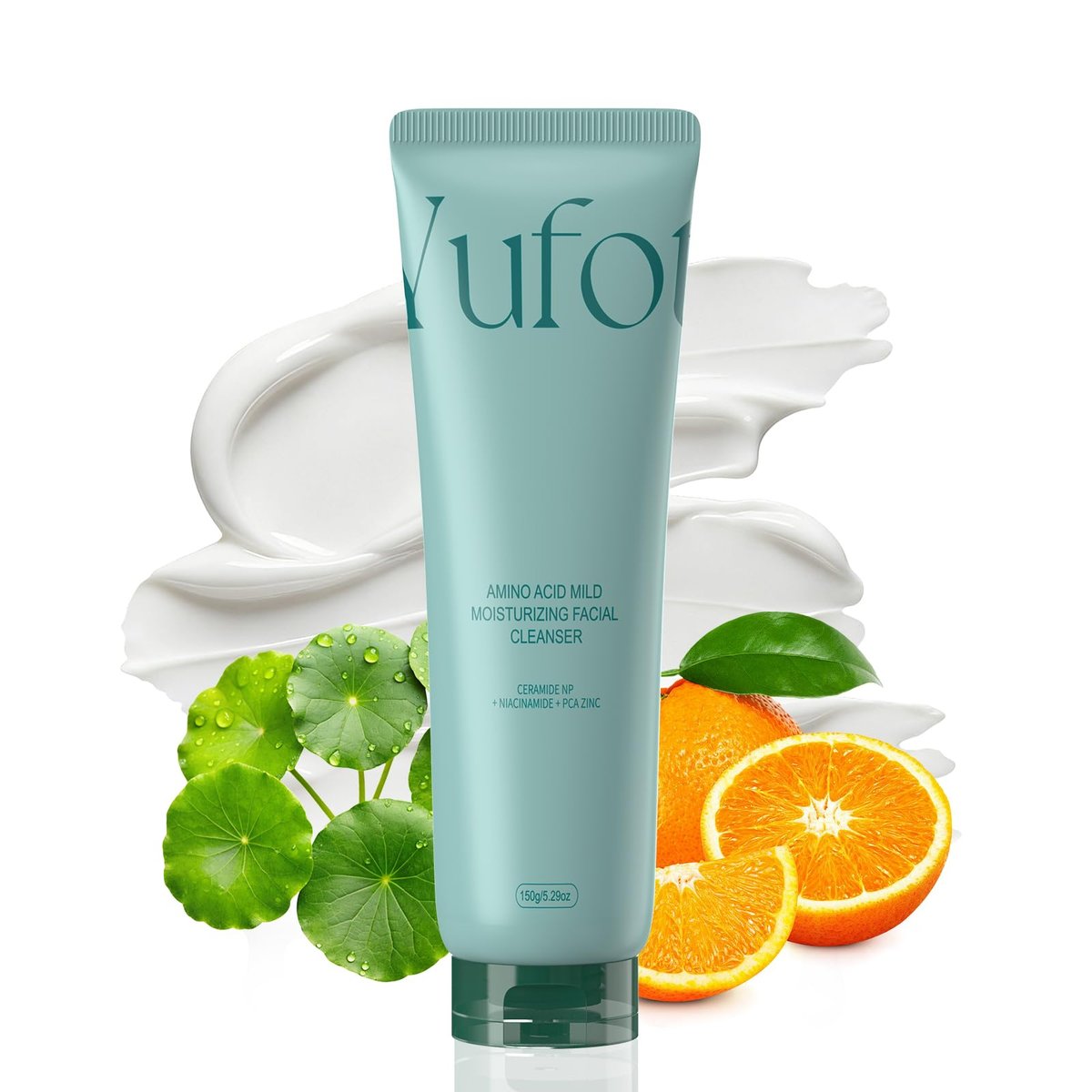 Yufot Sanfter Gesichtsreiniger mit Glycerin, Kokosnuss-Reinigungsstoffen, Niacinamid + Zink PCA, Ceramid NP & Centella Asiatica – 150 ml